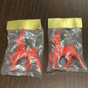 Two Red Flocked Reindeer Figurines